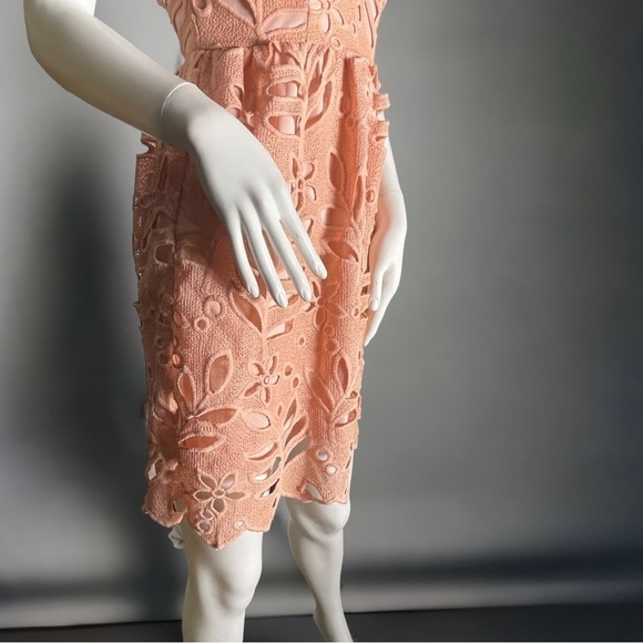 Dee Elly Floral Eyelet Halter Dress - Peach / Pale Coral / Size Small - Picture 13 of 15